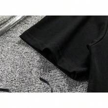 Set de Prenda individual, no un conjunto de 3 piezas, 1 piezas/set de camisetas de manga suitable for streetwear, Top oversized cuello redondo daily outings, camping, concerts, hip-hop, rock, and rap events camisetas de manga corta de cuello redondo con estampado gráfico de dibujos animados de champán y langosta, de estilo minimalista y veraniego, versátiles y de moda para mujeres - Negro - Ver 4