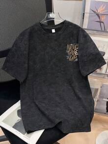 2pcs Set Suitable For Teen Boys, Round Neck Short Sleeve T-Shirt With English Print, Paired With Simple Casual Khaki Shorts, Summer New Arrival Set - Black - View 4