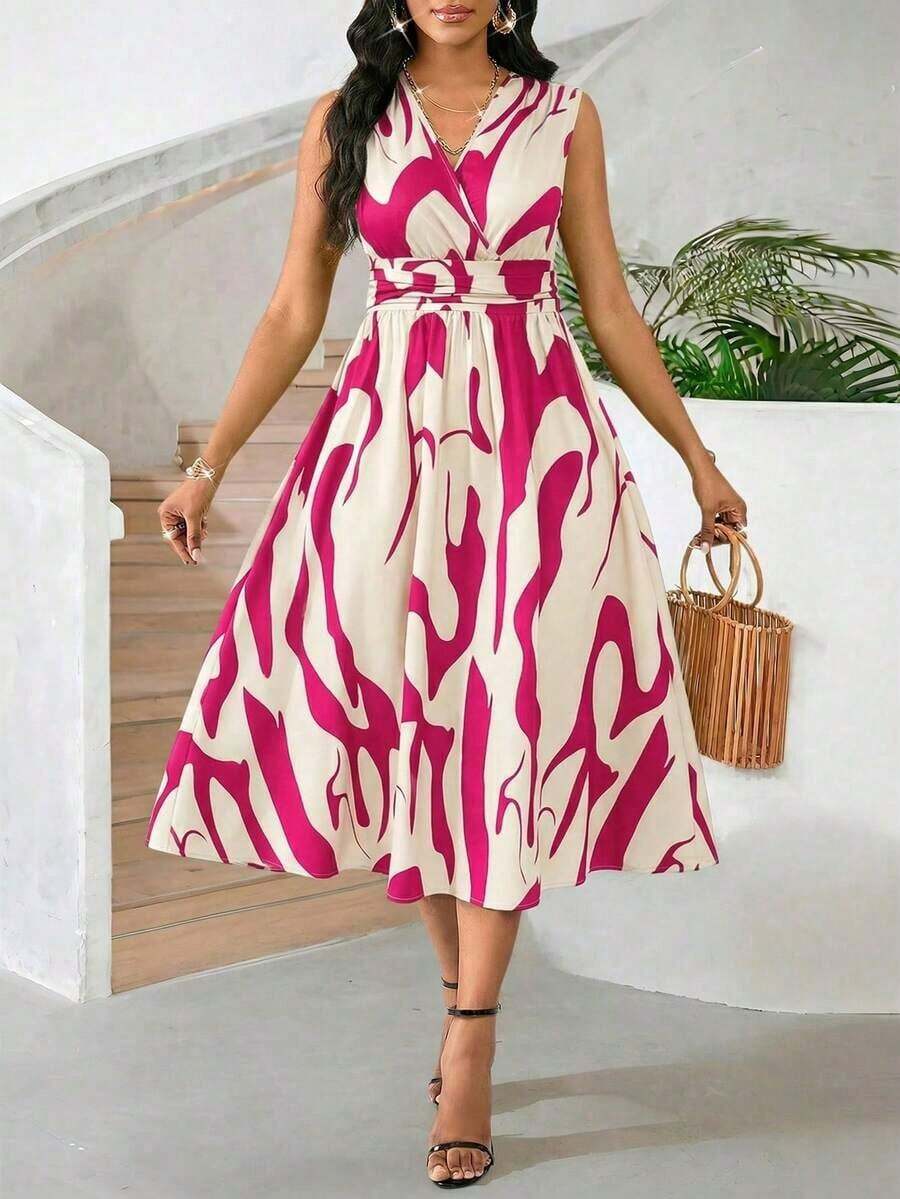 Vestido veraniego sin mangas de mediana longitud para mujer, de tela tejida con textura en color verde - Multicolor 2 - Ver 1