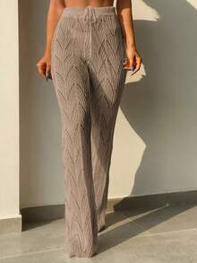 Pantalones cover up de punto con abertura unicolor - Caqui - Ver 3