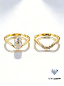 Nhẫn bạc S925 đính đá Moissanite 2.5CT, thích hợp đeo hàng ngày, đi làm, đi làm về, làm quà sinh nhật, kỷ niệm, ngày Valentine, đám cưới, kỳ nghỉ, tiệc năm mới và quà tặng. - Vàng - Xem 1