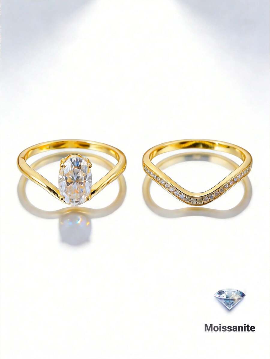 Nhẫn bạc S925 đính đá Moissanite 2.5CT, thích hợp đeo hàng ngày, đi làm, đi làm về, làm quà sinh nhật, kỷ niệm, ngày Valentine, đám cưới, kỳ nghỉ, tiệc năm mới và quà tặng. - Vàng - Xem 1