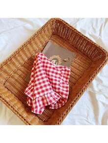 1/2/4pcs Red Plaid Placemats With Ruffle Edges, Round Coasters, Modern Minimalist Tabletop, Coffee/Tea Accessories, Photography Backdrop - Multicolor - View 6