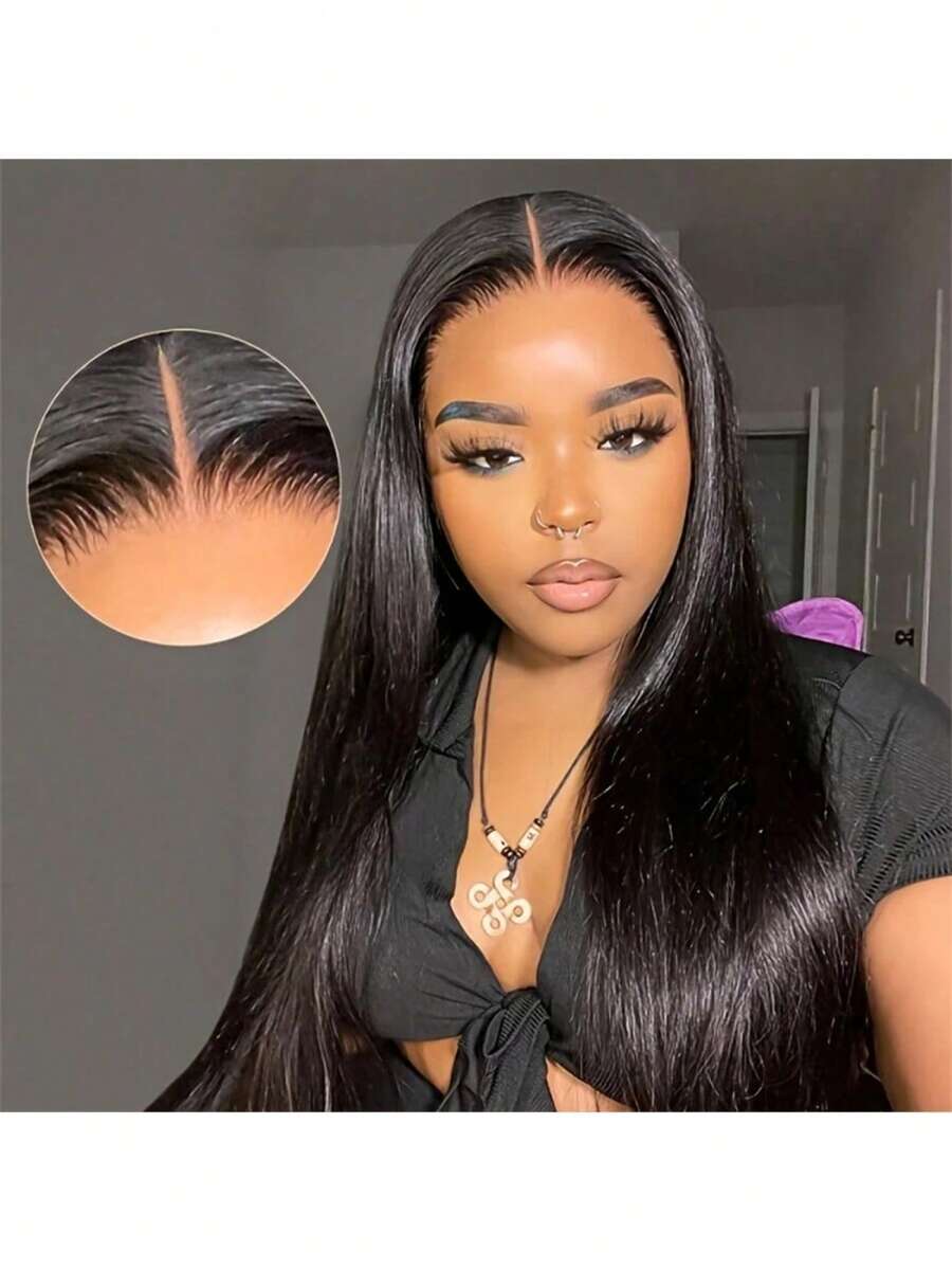 Peluca frontal de encaje de 360 grados, textura de cabello negro natural, extensión de cabello tejida a mano para mujeres