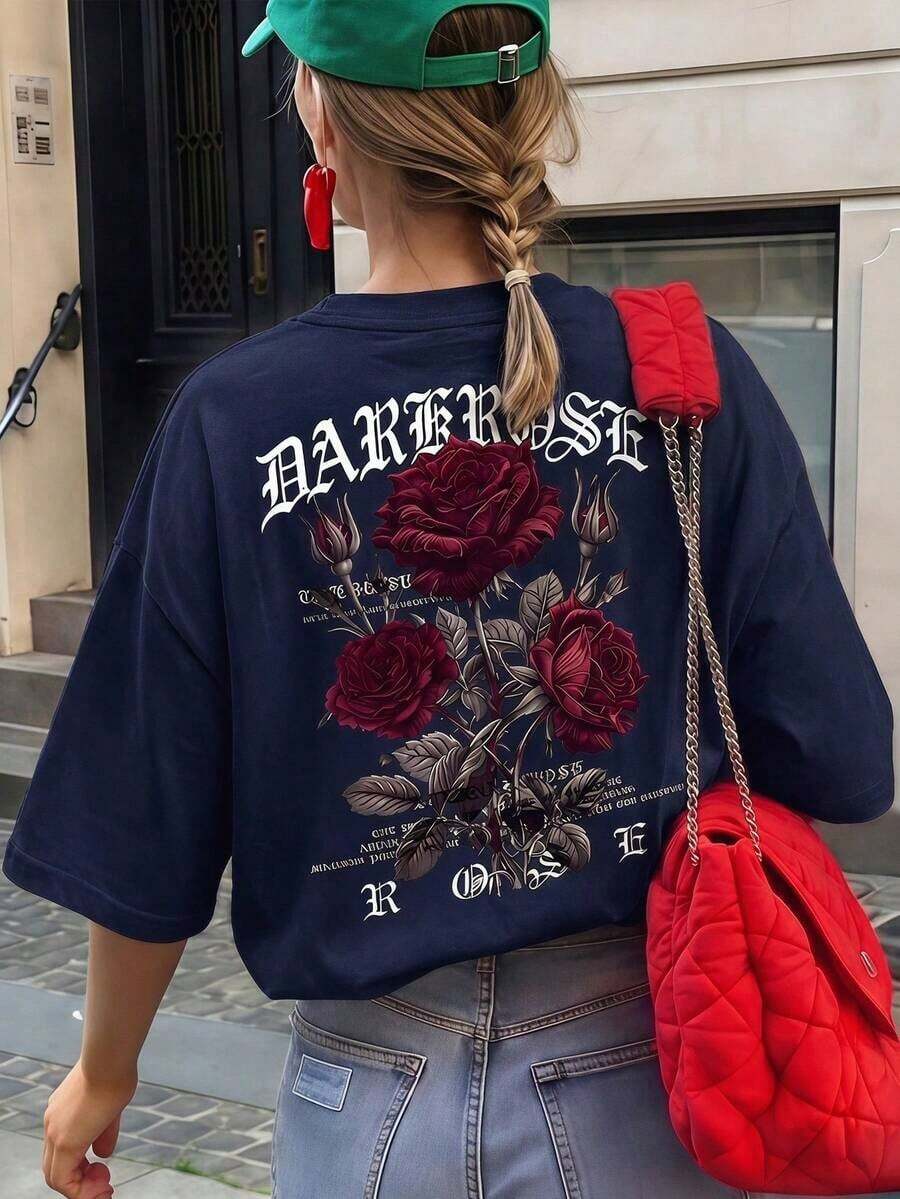 Free Shipping, Local Delivery In Mexico, Delivery In 4 Days. Women's Printed Short-Sleeved Summer T-Shirt, Polyester Fabric, Multifunctional Style, Regular Fit, 180 Grams, 1 Unit. - Dark Blue - View 1