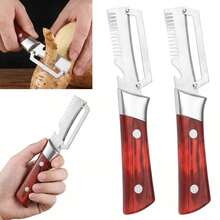 LGASISN Multi-Functional Vegetable Peeler With Bottle Opener And Wooden Handle. Stainless Steel Blade Kitchen Tool Suitable For Peeling Sugarcane, Potatoes, Fruits, Pineapples, Pumpkins, Papayas, Carrots And Other Vegetables. - Red - View 4