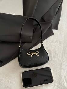 1pc Solid Color PU Leather Bow Shoulder Bag, Mini Handbag, Lightweight Zipper Underarm Bag - Suitable For Girls, Teens, Students, Great For Daily, Outing, Shopping - Multicolor - View 4