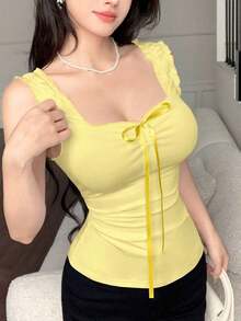 Top sin mangas de unicolor minimalista para mujer, uso casual de todos los días - Multicolor 2 - Ver 5