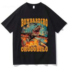 Bomber Crocodile, Crocodile Funny, Bomber Graphic Meme T-Shirt, Kids Clothing, Casual Short Sleeve Cotton T-Shirt - 款式 - 查看 1