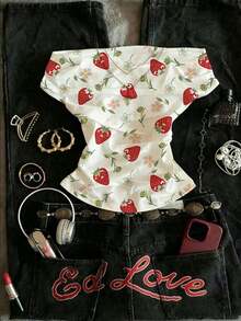Blusa casual de mujer con estampado de flores y fresas, para verano - Multicolor - Ver 4