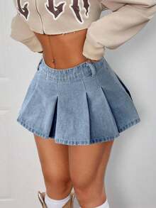 Minifalda de mezclilla para mujer PETITE, falda plisada de caqui con talle ultra bajo sexy, falda de Acción de Gracias para mujer, falda de Navidad, falda de caqui para mujer, falda de mezclilla Y2K, falda de mezclilla vintage, talle bajo - Lavado ligero - Ver 4