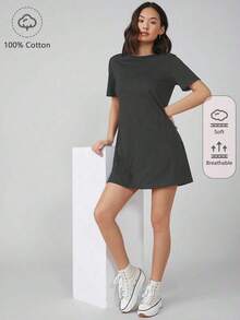 Vestido corto de mujer de unicolor para uso casual, diario y de fiesta - Gris Oscuro - Ver 8