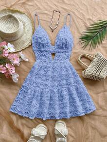 Vestido mini de mujer con estampado de limón colorido, estilo vacacional - Azul - Ver 3