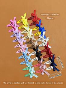 10 piezas de pasadores de pelo con lazo de colores aleatorios, estilo dulce adecuado para uso diario - Multicolor - Ver 8