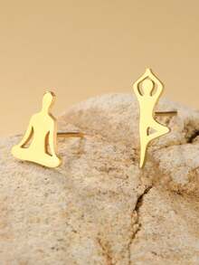 TEAMER 1 Pair Minimalist Stainless Steel Yoga Meditation Figure Stud Earrings, Yoga Symbol Decompression Sports Pattern Earrings, Unique Gift For Friends - Simple Series - View 6