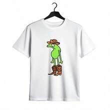 Tops para mujer Casual de Manga Corta para Mujer WXM% Algodón (con Estampado de Rana de Dibujos Animados con Sombrero y Botas de Vaquero) - con Estampado / Tops para Mujer - Blanca: Casual, Estilo Urbano y Lista para Fiestas - Adecuada para Uso Diario; Manga corta, cuello redondo, corte regular - El regalo perfecto para cumpleaños o días festivos - Blanco - Ver 2