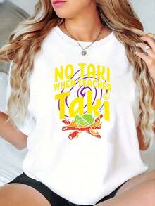 Camiseta de Mujer 100% Algodón No Taki When Teacher Taki, Camiseta de Algodón Grueso de 220g para Mujer (1 Pieza) Camiseta holgada, casual y versátil Y2k Camiseta Camisa De - Blanco - Ver 1