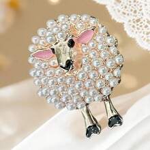 1pc Fashionable Faux Pearl Sheep Alloy Brooch, Women Jacket Clothing Accessory - Lamb Brooch - View 8