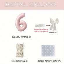 Bộ bóng bay số màu hồng 40 inch, bóng bay tráng bạc màu hồng từ 0-9, kèm nơ trắng và bóng bay dài, thích hợp cho tiệc sinh nhật, kỷ niệm, chụp ảnh lưu niệm, đám cưới, trang trí tiệc mừng em bé. - Màu hồng nhạt - Xem 17