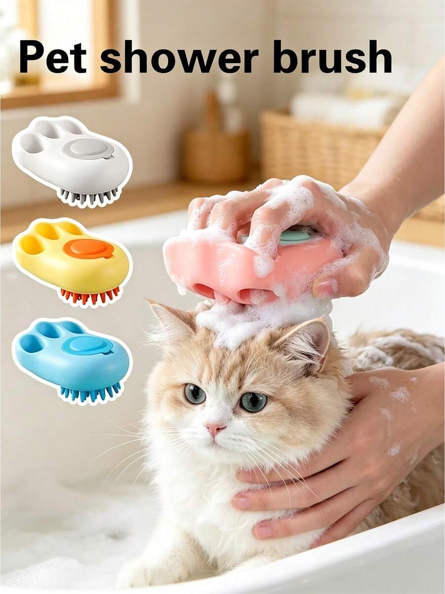 1 chiếc bàn chải tắm cho thú cưng, lược massage chân mèo bằng silicon mềm, bàn chải chải chuốt đa năng cho thú cưng. - Nhiều màu - Xem 1