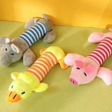 1pc Durable Plush Dog Chew Toy With Squeaker, Long Body Stuffed Animal  For Small To Large Dogs, Bite-Resistant Interactive Pet Toy For Light & Moderate Chewers - Yellow - View 4