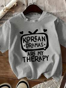 ¿Es el drama coreano "My Relax"? Camiseta de Manga Corta con Estampado de Patrón de Slogan, Top Casual de Cuello Redondo para Verano y Primavera, Ropa de Mujer - Blanco - Ver 7