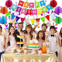 1pc Happy Birthday Banner With Colorful Paper Flag Bunting Paper Circle Confetti Garland Swirl Streamers Honeycomb Ball For Birthday Party Decorations - Colorful Honeycomb Banner Set - View 3