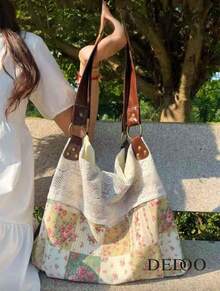 Back To School Tote Bag, Lace Large Capacity Versatile Fashion Bag, Retro Campus Commute Tote Bag, Foldable, Suitable For College Students , Office Bag - Nhiều màu - Xem 1