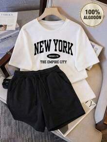 No es un conjunto a juego, los pantalones son solo para referencia de combinación. Hecho de 100% algodón puro, transpirable y agradable para la piel. Cuello redondo clásico, corte ajustado y favorecedor que se adapta a todo tipo de cuerpo. Diseño estampado moderno, minimalista y elegante. Estilo unisex, ideal para conjuntos de pareja. Perfecto para el trayecto diario, citas informales y moda urbana, versátil y atemporal. - Blanco - Ver 8