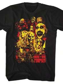 Herren Casual Print Rundhals Kurzarm T-Shirt Rob Zombie House Of 1000 Corpses Horror Collage Art Herren T-Shirt - Schwarzes Kurzarm Baumwoll-T-Shirt - Schwarz - Übersicht 1