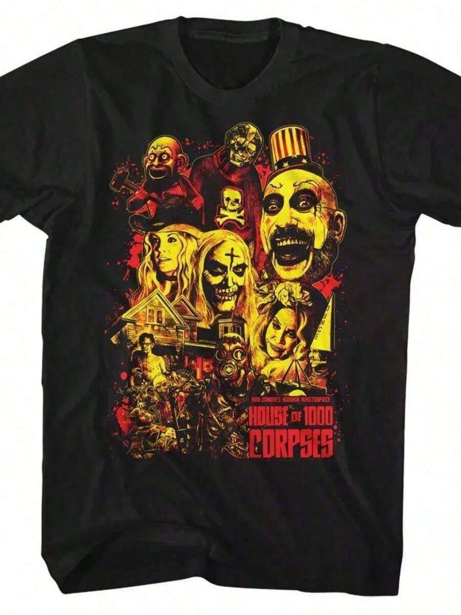 Herren Casual Print Rundhals Kurzarm T-Shirt Rob Zombie House Of 1000 Corpses Horror Collage Art Herren T-Shirt - Schwarzes Kurzarm Baumwoll-T-Shirt - Schwarz - Übersicht 1