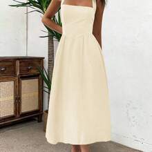 Women's Spring/Summer Sleeveless Zipper Pleated Dress, Casual Elegant Style, Suitable For Beach, Vacation, Date, Music Festival, Valentine's Day, Birthday Party And Other Occasions Black - Naranja - Ver 7
