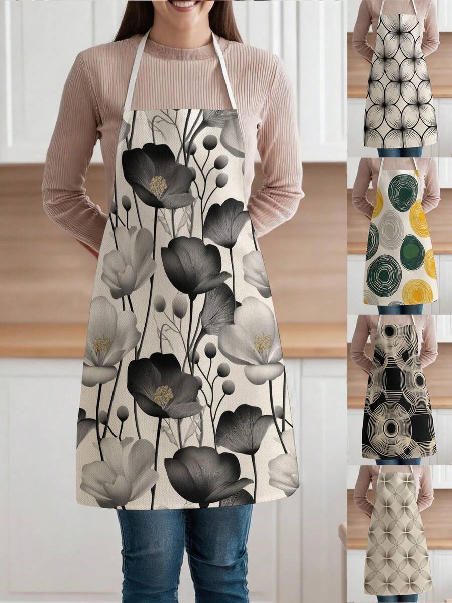1pc, Bohemian-Style Polyester Apron Printed With Geometric Patterns, Suitable For Cooking, Baking, And Gardening, And Can Also Be Used As Attire For The Kitchen And Dining. - Multicolor - View 1