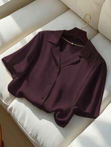 Camisa casual de mujer de manga corta con cuello vuelto y unicolor, para verano - Granada - Ver 5