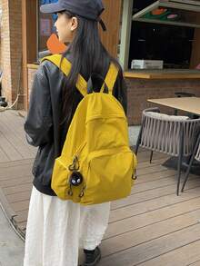 新作  大容量  日本製風  シンプル  無地  リュック  男女兼用  学院風  A4  PC収納可  通学  通勤  バッグ  撥水軽量  大学生の通学   会社員の通勤  図書館での勉強  週末のお出かけ  短期旅行  マザーバッグ - イエロー - チェックする 4