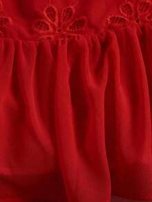Vestido camisero elegante y romántico para mujer, con cuello redondo, sin mangas, plisado de gasa y bajo en línea A, color blanco - Rojo - Ver 5