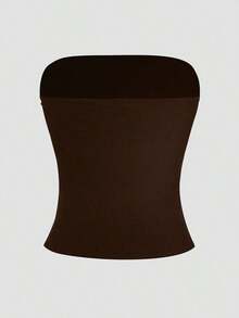 Camiseta sin tirantes sexy básica, top tubo ajustado de unicolor y elástico a la moda, adecuado para mujeres en todas las estaciones, casual negro de verano - Marrón - Ver 6