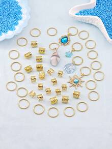45pcs Baroque Style Ocean Element Hair Accessories, Suitable For Summer Ball, Party, Music Festival Hair Decoration - Gold - View 3
