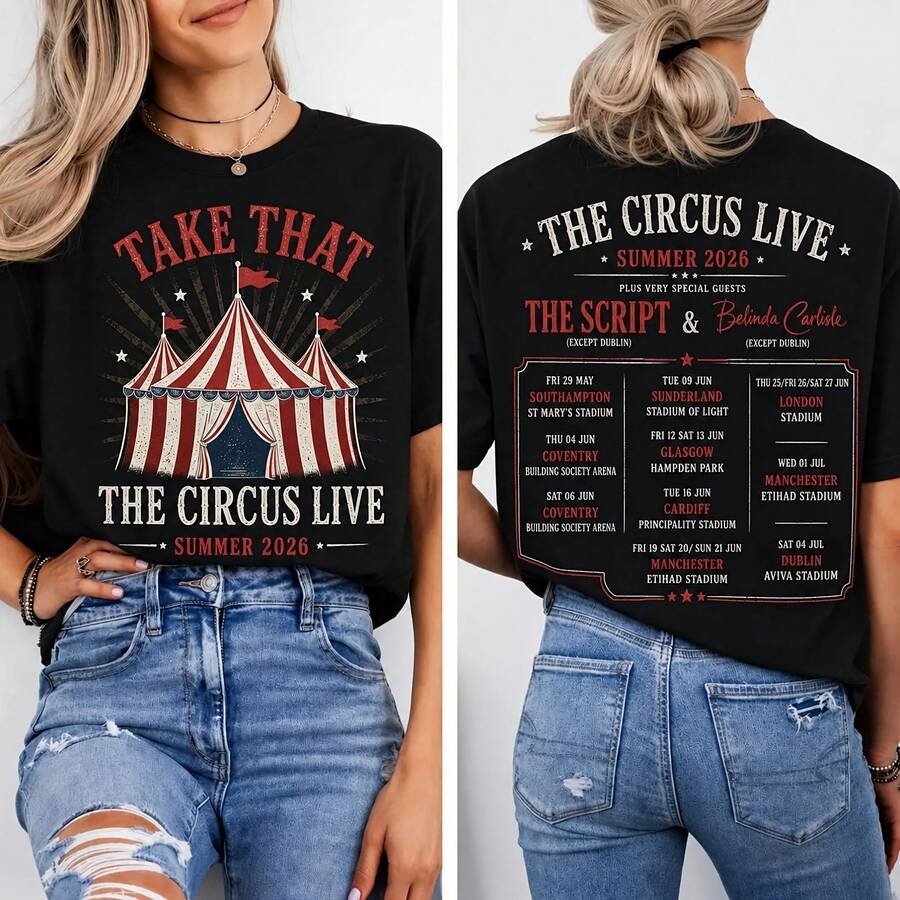 Take That Circus Live Summer 2026 Tour T-Shirt, Concert Tee2 - Black - View 1