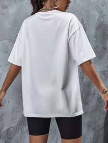 Camisetas Básicas de Tallas Grandes para Mujer - Camisetas Casuales de Manga Corta, Prendas Esenciales Ligeras para el Verano, Camiseta Casual de Manga Corta para Mujer, Estampado Geométrico Rosa - Top Suave de Cuello Redondo, Lavable a Máquina, Corte Regular, Camiseta Cómoda Adecuada para Todas las Temporadas, Transpirable y Confortable. - Blanco - Ver 2