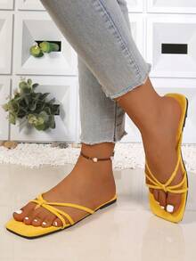 Sandal đế thấp gót thấp chống trượt mũi vuông kiểu retro có nơ dành cho nữ - Màu vàng - Xem 5