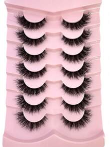 7 Pairs Luxury Soft 3D Faux Mink Lashes Set Daily Party Wear D Curl Wispy Fluffy Lightweight Dramatic Volume Reusable False Eyelashes - Black - View 6