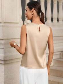 Blusa de satén sin mangas con pliegues para mujer - Albaricoque 3 - Ver 2