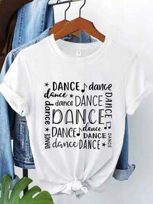 Camiseta de Baile Moderna y Minimalista para Primavera y Verano - Diseño con Letras Manuscritas y Notas Musicales de Primavera y Verano - Top Casual Holgado de Manga Corta para Bailarines, Elegante para Fiestas, Regalo para el Día a Día - Blanco - Ver 7