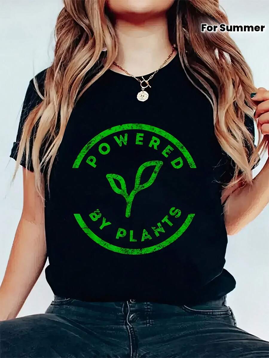 Casual Short-Sleeved T-Shirt With A Crew Neck And Graphic Print, Perfect For Spring And Summer, Designed For Women. Women's Summer Graphic T-Shirts. Women's Casual Printed T-Shirt, Short-Sleeved And Crew Neck, Local Spring/Summer Streetwear. - 黑色 - 查看 1