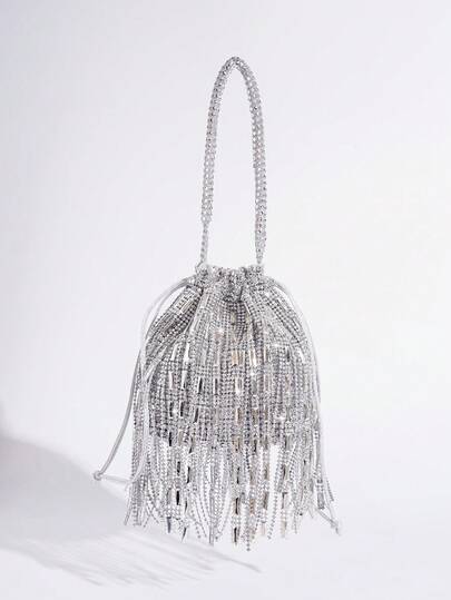 Fashionable Tassel Drawstring Bucket Bag, Suitable For Young Women To Match Dresses And Cheongsam For Party And Evening Events