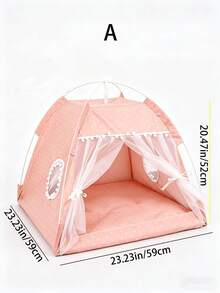 1pc Floral Pattern Pet Tent, Breathable & Washable, Thin Design, Suitable For Small Cats & Dogs, Indoor & Outdoor Use All Year Round. Cat Bed, Tent, Dog House, Indoor, Outdoor, Lace Mesh Vent, Removable Curtain, Portable, Bird Nest Tent, Cute Floral Cave - Pink - View 12
