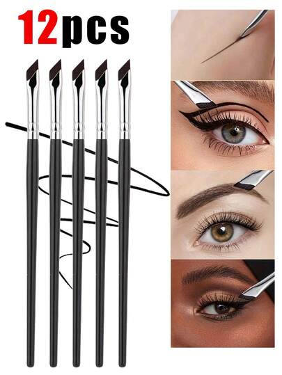 12 piezas/9 piezas/6 piezas/3 piezas/1 pieza Diseñado para hombres y mujeres, Pincel delineador de ojos fino y angulado, Pincel delineador de ojos plano, Ultra suave y firme, Resistente al agua y a las manchas, Pincel de maquillaje 2 en 1 para cejas y delineador de ojos, Pincel de maquillaje plano en forma de hoz para cejas, Pincel de sombra de ojos, Pincel estipulador, Pincel estipulador, Brochas de maquillaje lavables, Adecuado para maquillaje sobre la marcha, Regalo de cumpleaños, Regalo de Halloween, Regalo de Navidad