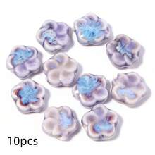 10pcs Colorful Glazed Ceramic Flower Beads, Multicolor Glazed Ceramic Beads, Suitable For Handmade Jewelry Making, Women Bracelet Necklace DIY, Valentine's Day Carnival Creative Gift Design - Flowers - View 12