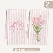 MEMNUN 2件裝粉色條紋蝴蝶結鬱金香印花廚房抹布 40*60cm/45*70cm 超細纖維現代柔軟洗碗布 手巾 家居裝飾 廚房裝飾 烹飪烘焙手巾 廚房配件 可機洗 日常清潔用品 適用於餐廳廚房 節日裝飾與禮物 全季節 - 彩色 - 查看 12